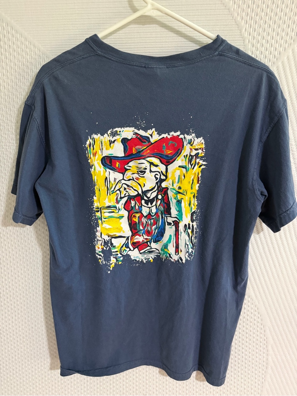 Backwoods Born & Raised Men's Navy Graphic T-Shirt with Colorful Cowboy Print